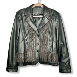 TRIBAL 100% Leather 3 Button Braided Jacket Size 14